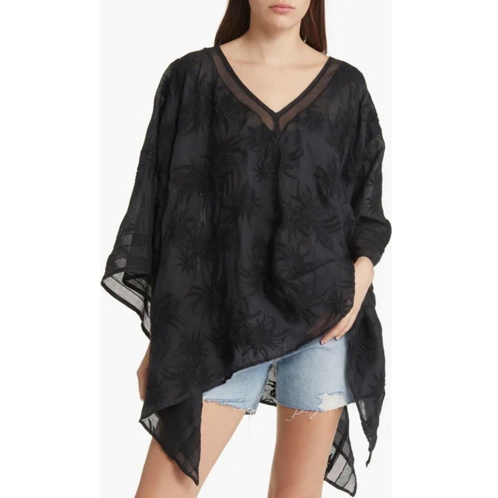 Rag & Bone Hera Beach Cover Up Wrap Black $350 One Size Whimsy Goth Bohemian